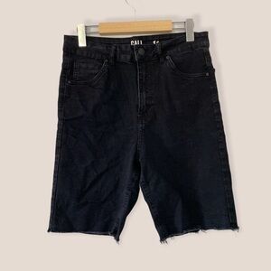 BLACK High Rise Distressed Bermuda Shorts